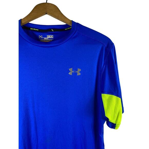 Under Armour Shirt Size Medium Mens Blue Green Running Short Sleeve Dri Fit Top - Picture 2 of 4